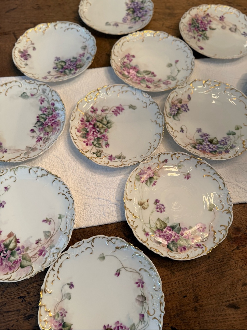 Elegant Limoges Floral Porcelain Salad/Dessert Plates in Purple and Gold (Set)